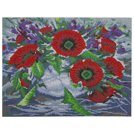 Картина стразами (алмазная мозаика) 30х40 см, ОСТРОВ СОКРОВИЩ "Букет маков", без подрамника, 662572 - Алмазная вышивка