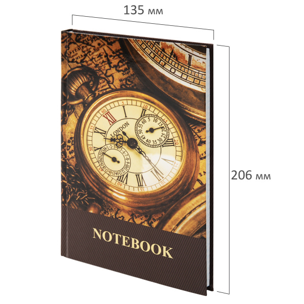 Блокнот А5 (135х206 мм), 96 л., твердый переплет, ламинированная обложка, клетка, BRAUBERG, "Время", 123247 - Блокноты в книжном переплете