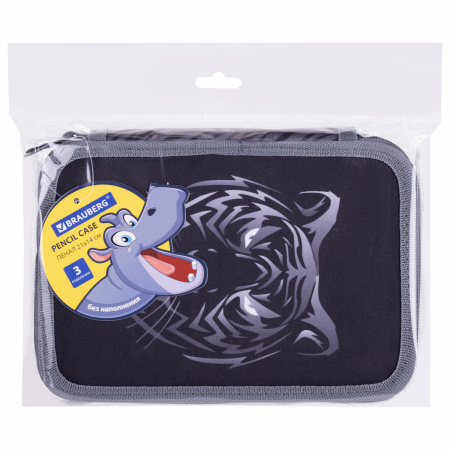 Пенал BRAUBERG, 3 отделения, полиэстер, 21х14 см, "Tiger", 271551 - Пеналы каркасные