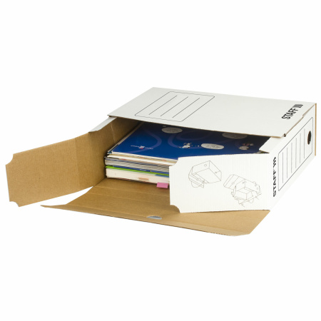 Короб архивный с клапаном А4 (260х325 мм), 100 мм, до 900 листов, микрогофрокартон, БЕЛЫЙ, STAFF, 128863 - Короба архивные