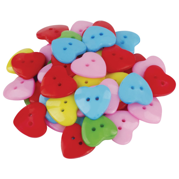 Пуговицы декоративные "Сердце", пластик, 20х20 мм, 40 г, 5 цветов, ОСТРОВ СОКРОВИЩ, 661403 - Пуговицы для творчества