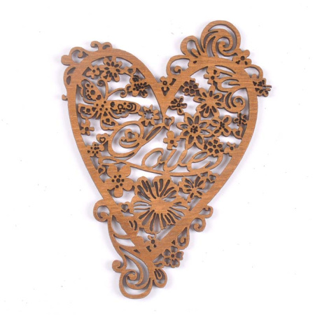 Кружевное сердце из дерева "Love" 111-135 мм, толщина  2 мм, 2 шт