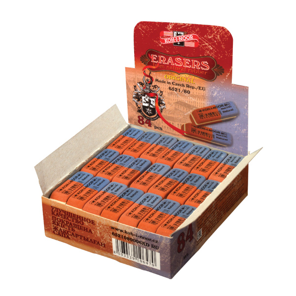 Ластик KOH-I-NOOR 6521/80, 42х14х8 мм, красно-синий, прямоугольный, скошенные края, натуральный каучук, 6521080006KDRU - Ластики классические