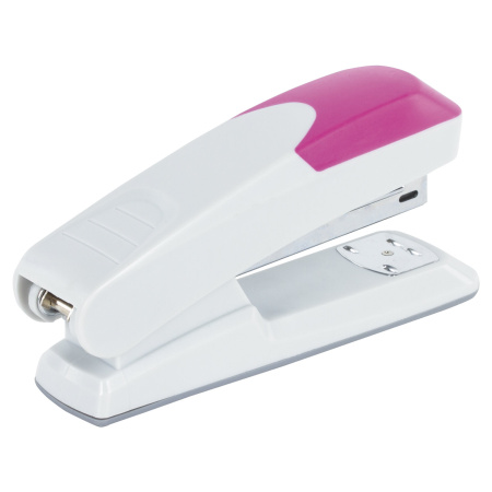 Степлер №24/6, 26/6 BRAUBERG "Delta", до 20 листов, с резиновой накладкой, серый, розовая вставка, 222557 - Степлеры настольные