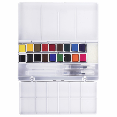 Акварель художественная кюветы НАБОР 18 цветов по 3,5 г, пластиковый кейс, BRAUBERG ART CLASSIC, 191769 - Акварель художественная в наборах