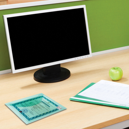 Папка-конверт с кнопкой STAFF, А4, до 100 листов, прозрачная, зеленая, 0,12 мм, 225171 - Папки-конверты с кнопкой