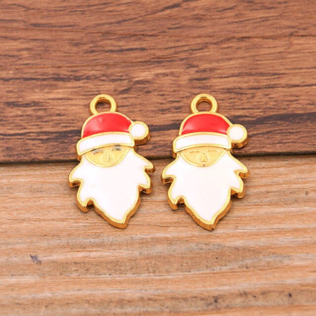 Металлическая подвеска с эмалью "Санта Клаус", размер 24*11 мм, 5 шт