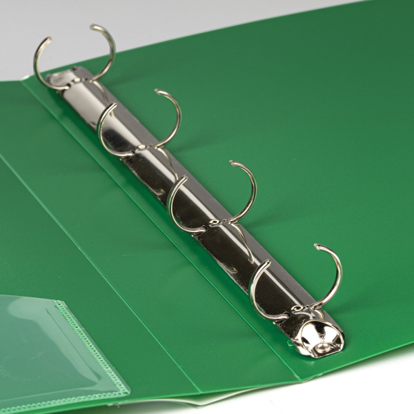 Папка на 4 кольцах, ширина 40 мм, BRAUBERG EXTRA, до 300 листов, ЗЕЛЕНАЯ, 0,8 мм, 270550 - Папки на кольцах