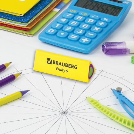 Ластик BRAUBERG "Fruity S", 44х15х15 мм, цвет ассорти, треугольный, 1 шт, 228713 - Ластики классические