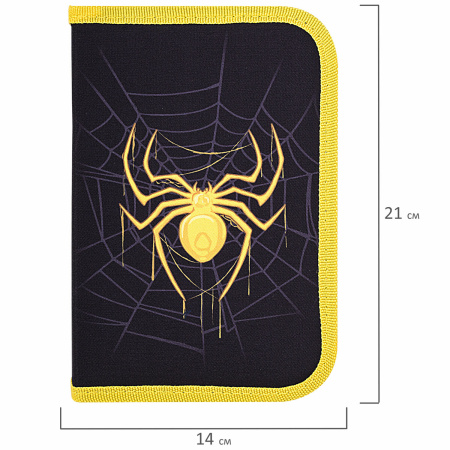 Пенал BRAUBERG с наполнением, 1 отделение, 1 откидная планка, 24 предмета, 21х14 см, "Venomous spider", 271526 - Пеналы с наполнением