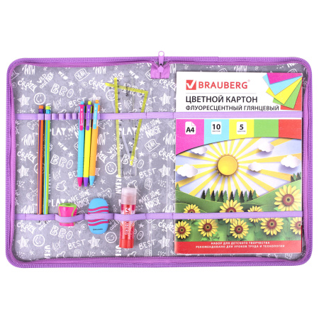 Папка для труда на молнии BRAUBERG А4 с ручкой, 1 отделение, органайзер, "Cheerful", 271448 - Папки для тетрадей и уроков труда