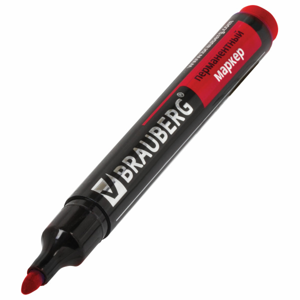 Маркер перманентный BRAUBERG "Contract", КРАСНЫЙ, круглый наконечник, 3 мм, 150467 - Маркеры перманентные