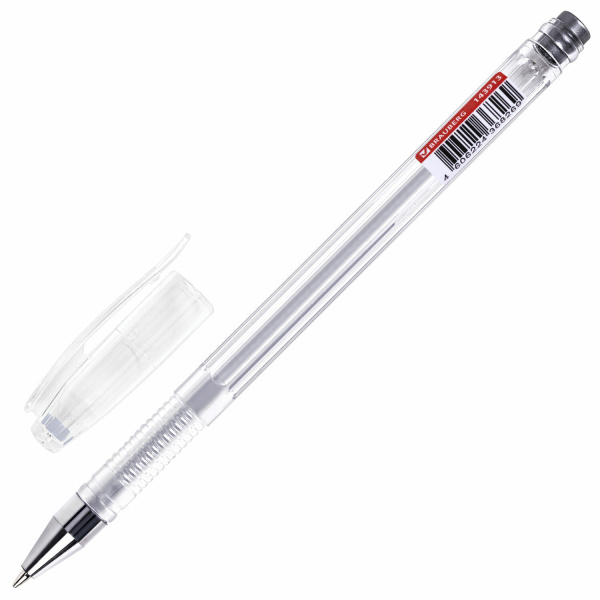 Ручка гелевая СЕРЕБРИСТАЯ BRAUBERG "EXTRA SILVER", корпус прозрачный, 0,5 мм, линия 0,35 мм, 143913 - Ручки гелевые неавтоматические