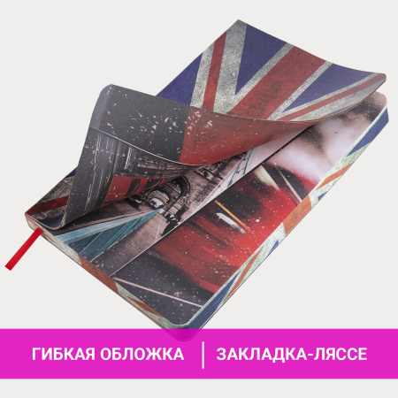 Ежедневник недатированный А5 (138х213 мм), BRAUBERG VISTA, под кожу, гибкий, 136 л., "Great Britain", 112007 - Ежедневники с покрытием "под кожу и ткань"