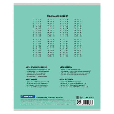 Тетрадь 18 л. BRAUBERG "ЭКО", клетка, обложка плотная мелованная бумага, ЗЕЛЕНАЯ ПАСТЕЛЬНАЯ, 105675 - Тетради 12-24 листов
