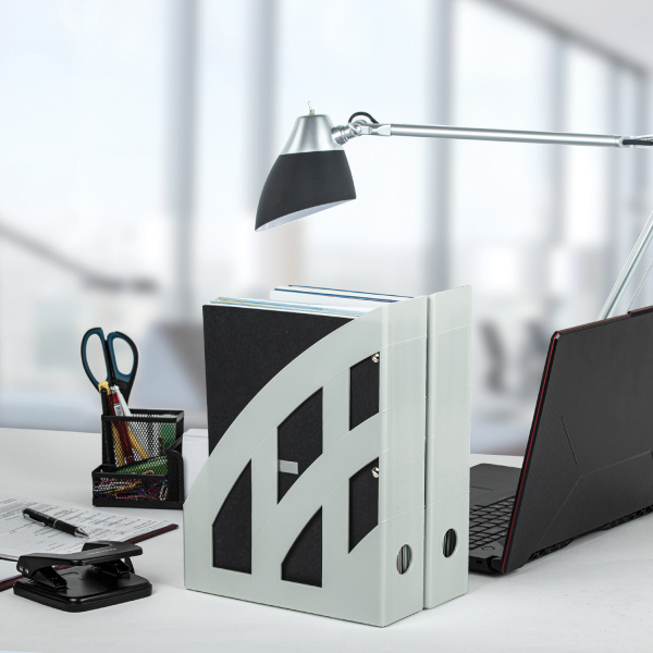 Лоток вертикальный для бумаг КОМПЛЕКТ 2 шт., BRAUBERG "Modern", 245х75х320 мм, серый, 238029 - Лотки вертикальные (стойки-уголки)