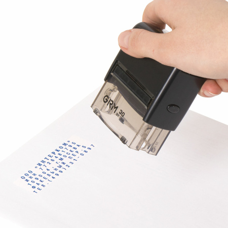 Штамп самонаборный 5-строчный, оттиск 47х18 мм, синий без рамки, GRM 30, КАССА В КОМПЛЕКТЕ, 116000030 - Штампы прямоугольные самонаборные