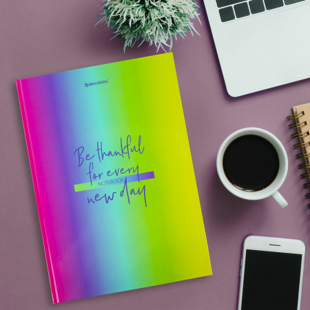 Блокнот БОЛЬШОЙ ФОРМАТ (206х291 мм) А4, 160 л., твёрдый, блок 5 цветов, клетка, BRAUBERG, "Градиент", 114408 - Блокноты в книжном переплете