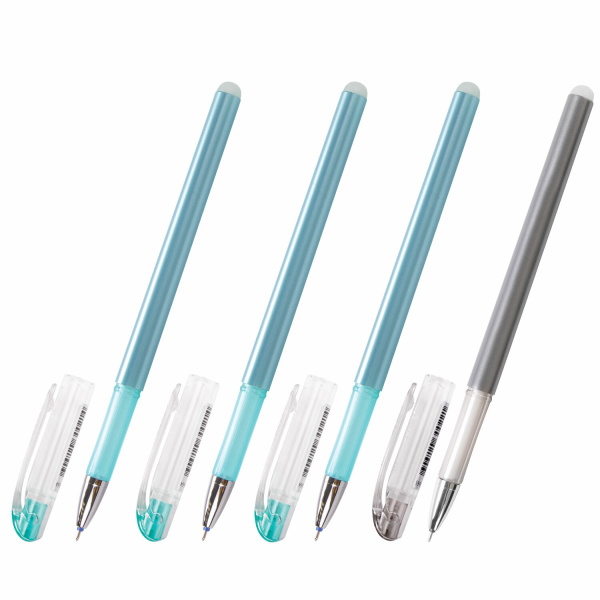 Ручки стираемые гелевые STAFF "College" EGP-664, НАБОР 4 штуки (3 СИНИХ, 1 ЧЕРНАЯ), игольчатый узел 0,5 мм, линия письма 0,38 мм, 143667 - Ручки со стираемыми чернилами