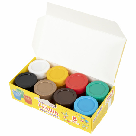 Гуашь ЮНЛАНДИЯ "ШКОЛЬНАЯ", 8 цветов по 17,5 мл, 192383 - Краски для детского творчества