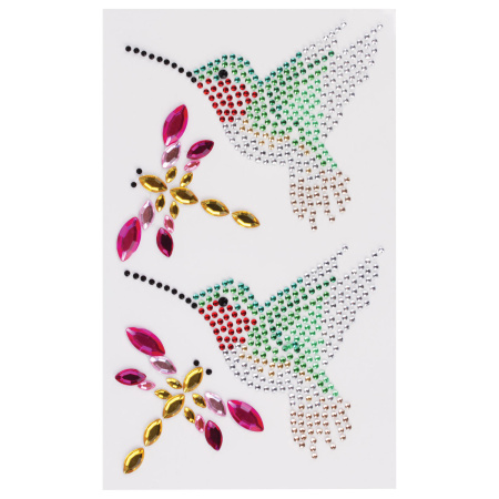 Наклейки готовые из страз КОЛИБРИ, 4 декоративных элемента, 9,5х15,5 см, ОСТРОВ СОКРОВИЩ, 661558 - Наклейки для творчества