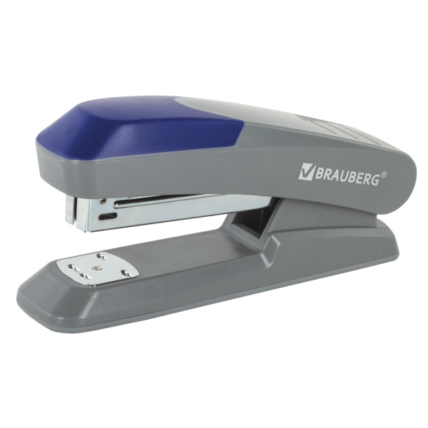 Степлер №24/6, 26/6 BRAUBERG "Delta", до 20 листов, с резиновой накладкой, серый, вставка ассорти, 222554 - Степлеры настольные
