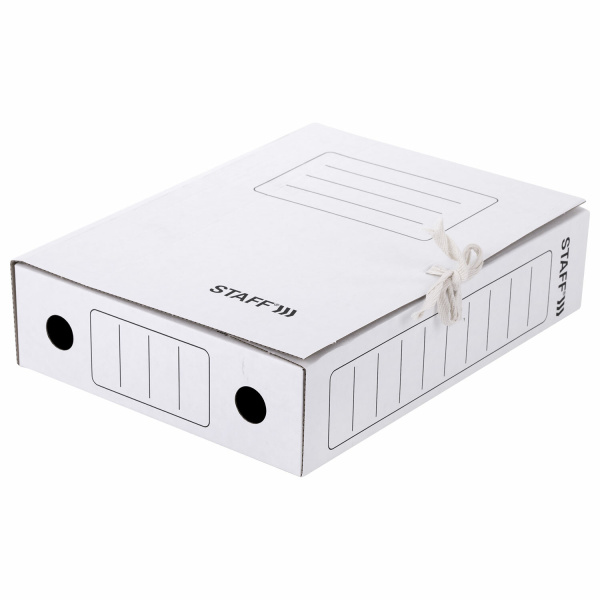 Папка архивная с завязками А4 (325х250 мм), 75 мм, до 700 листов, микрогофрокартон, БЕЛАЯ, STAFF, 128869 - Накопители документов