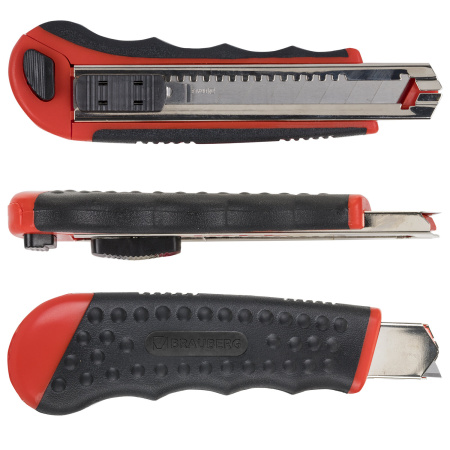 Нож канцелярский 18 мм BRAUBERG "Universal" с АВТОЗАМЕНОЙ ЛЕЗВИЙ, 6 лезвий в комплекте, автофиксатор, 230922 - Ножи канцелярские универсальные