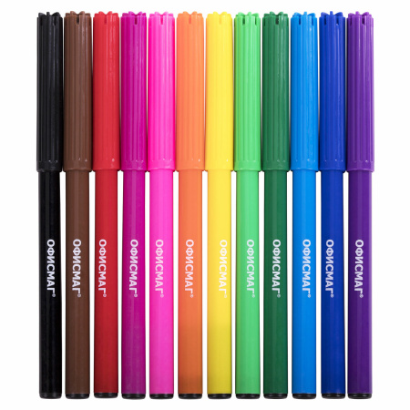 Фломастеры ОФИСМАГ 12 цветов, КЛАССИЧЕСКИЕ, вентилируемый колпачок, ПВХ упаковка, 152500 - Фломастеры классические