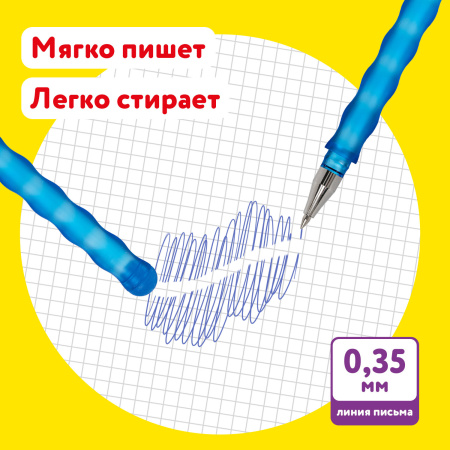 Ручки стираемые гелевые ЮНЛАНДИЯ "Горошек", НАБОР 2 штуки, СИНИЕ, + 4 сменных стержня, линия письма 0,35 мм, 143671 - Ручки со стираемыми чернилами