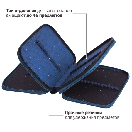 Пенал BRAUBERG, 3 отделения, полиэстер, 21х14 см, "Space mission", 270729 - Пеналы каркасные