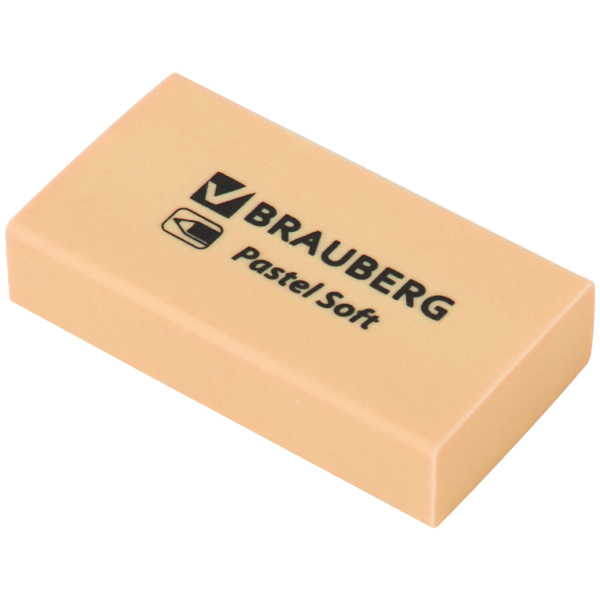 Ластики BRAUBERG PASTEL SOFT, размер ластика 45х25х10 мм, экологичный ПВХ, 1 шт, 271340 - Ластики классические