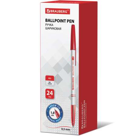 Ручка шариковая BRAUBERG "Офисная", КРАСНАЯ, корпус белый, узел 1 мм, линия письма 0,5 мм, 140892 - Ручки шариковые неавтоматические