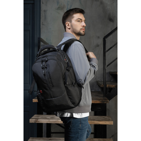 Рюкзак GERMANIUM "S-02" универсальный, с отделением для ноутбука, усиленная ручка, черный, 47х31х16 см, 226948 - Рюкзаки с отделением для ноутбука