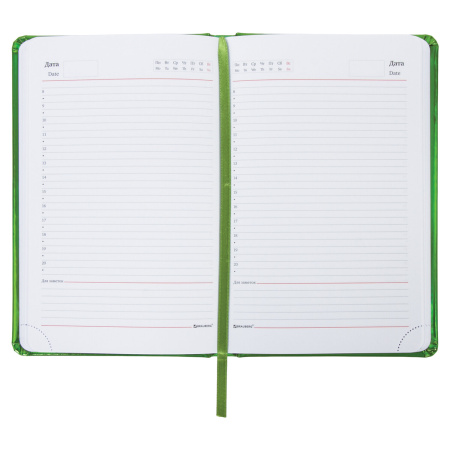 Ежедневник недатированный А5 138х213 мм BRAUBERG "Holiday" под кожу, 136 л., зеленый, 111672 - Ежедневники с покрытием "под кожу и ткань"