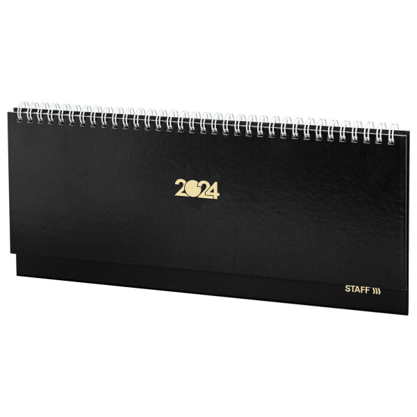 Планинг датированный 2024 300х130 мм, STAFF, гребень, обложка бумвинил, 64 л., черный, 115149 - Планинги