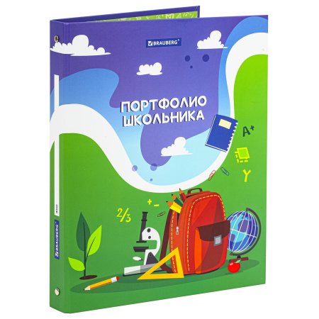 Папка-портфолио школьника/дошкольника "ШКОЛЬНАЯ ИСТОРИЯ", 4 кольца, обложка твёрдая матовая, BRAUBERG, 115241 - Портфолио