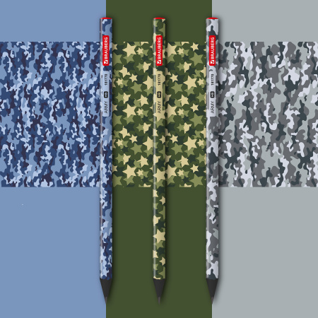 Карандаш чернографитный BRAUBERG "ARMY", 1 шт., HB, корпус ассорти, 181770 - Карандаши чернографитные