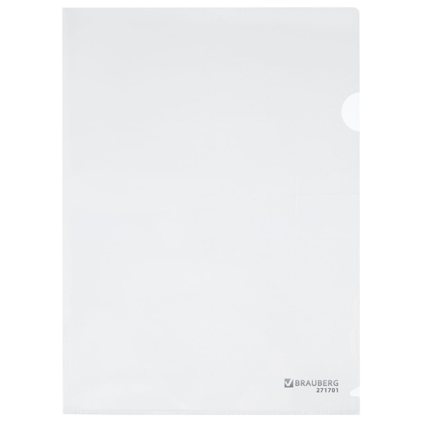 Папка-уголок жесткая А4, прозрачная, 0,15 мм, BRAUBERG EXTRA, 271701 - Папки-уголки пластиковые