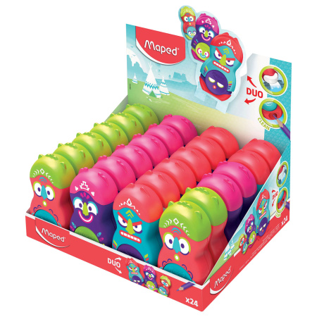 Точилка MAPED "Loopy Fancy", с контейнером и стирательной резинкой, корпус ассорти, 049131 - Точилки ручные