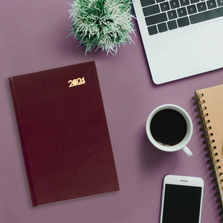 Ежедневник датированный 2024 145х215 мм, А5, STAFF, обложка бумвинил, бордовый, 115136 - Ежедневники с твердой обложкой