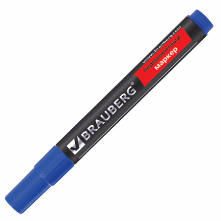 Маркер перманентный BRAUBERG "Contract", СИНИЙ, скошенный наконечник, 1-5 мм, 150470 - Маркеры перманентные