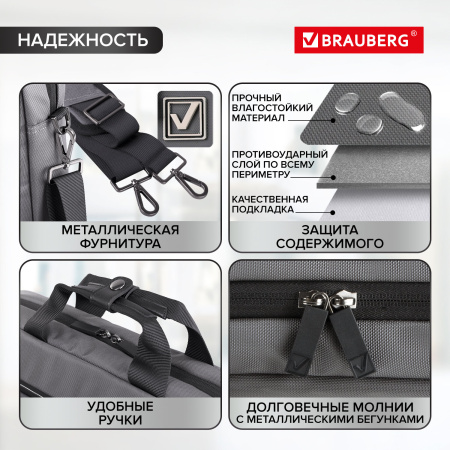Сумка портфель BRAUBERG Expert с отделением для ноутбука 15,6", 2 отделения, серая, 30х40х12 см, 270825 - Сумки деловые с отделением для ноутбука и планшета