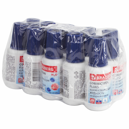 Корректирующая жидкость BRAUBERG на водной основе, 20 мл, с кисточкой, 221270 - Корректирующие жидкости