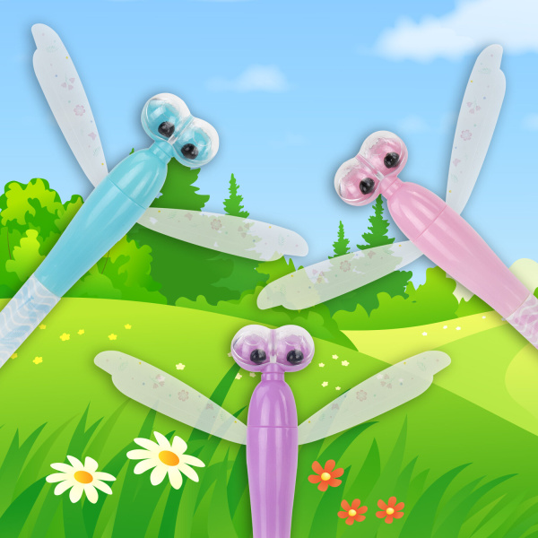 Ручка фигурная шариковая ЮНЛАНДИЯ "Стрекоза", корпус ассорти, СИНЯЯ, пишущий узел 0,7 мм, 143789 - Ручки фигурные