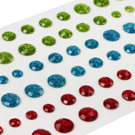 Стразы самоклеящиеся КРУГЛЫЕ, 5-10 мм, 72 штуки, блестящие, на подложке, ОСТРОВ СОКРОВИЩ, 662238 - Стразы для творчества