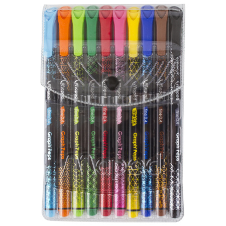 Набор капиллярных ручек (линеров) MAPED 10 шт., "Graph'Peps", АССОРТИ, трехгранные, 0,4 мм, 749050 - Ручки капиллярные и линеры художественные