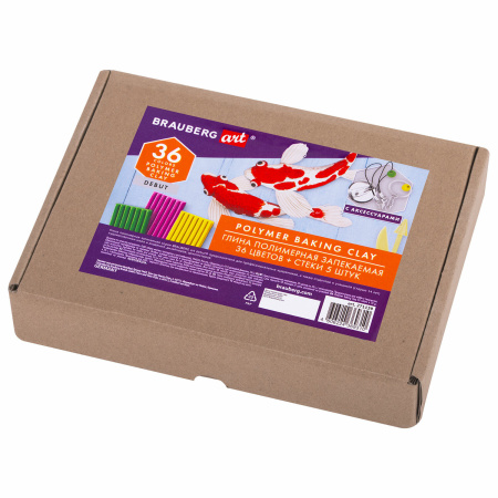 Глина полимерная запекаемая, НАБОР 36 цветов по 20 г, с аксессуарами, в гофрокоробе, BRAUBERG, 271159 - Глина полимерная