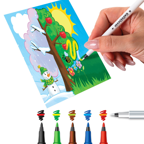 Фломастеры, меняющие цвет ЮНЛАНДИЯ 10 цветов + 1 проявитель, "ЮНЫЙ ВОЛШЕБНИК", вентилируемый колпачок, 151891 - Фломастеры классические