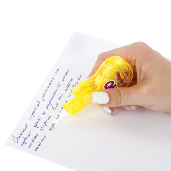 Корректирующая лента ЮНЛАНДИЯ "Гитара" 5 мм х 6 м, корпус желтый, блистер, 227798 - Корректирующие ленты